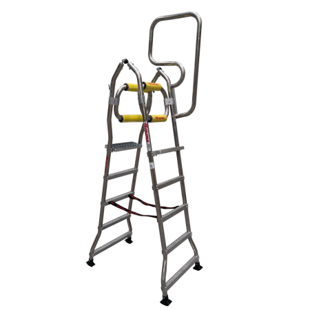 Platforma robocza składana aluminiowa PPP – 4 stopnie, wysokość robocza 2,98 m, stopnie z kraty GRP, z poręczami